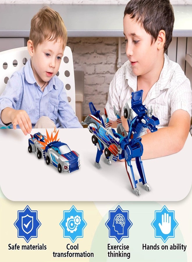 Intoypad Collision Transforming Dinosaur Car Toy, 2 Magnetic Cars Transform into Dinosaur Toys for Kids Toddler Fun Deformation Robot Dino Car Christmas Birthday Gift Toys for Boys Girls(Blue Dragon) - Image 4